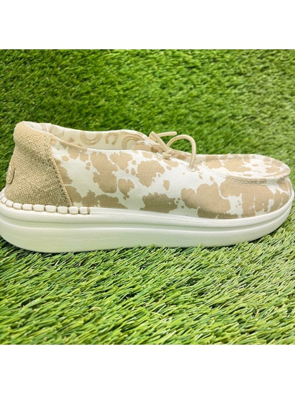 Hey Dude Wendy Rise Cow Womens Size 7 Tan White Athletic Casual Slip On Shoes